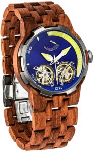 Wilds Dual Wheels Automatic Movement Transparent Dial Men's Wooden Watch