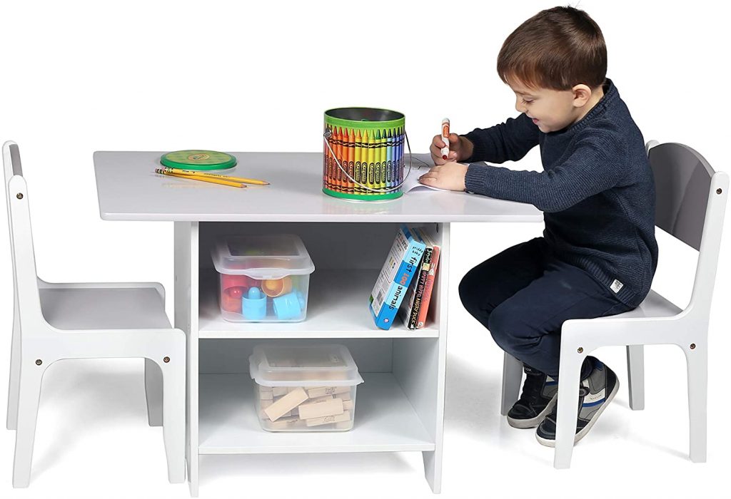 Milliard Kids Table And Chair Set Wood With Storage Baskets On Shelves