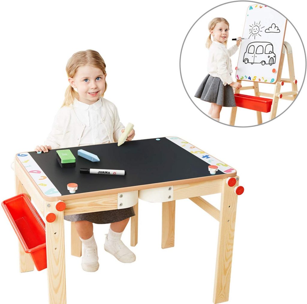 Wooden Art Easel For Kids Art Table With Storage